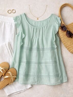 LOFT Mint Green Ruffle Sleeve Blouse